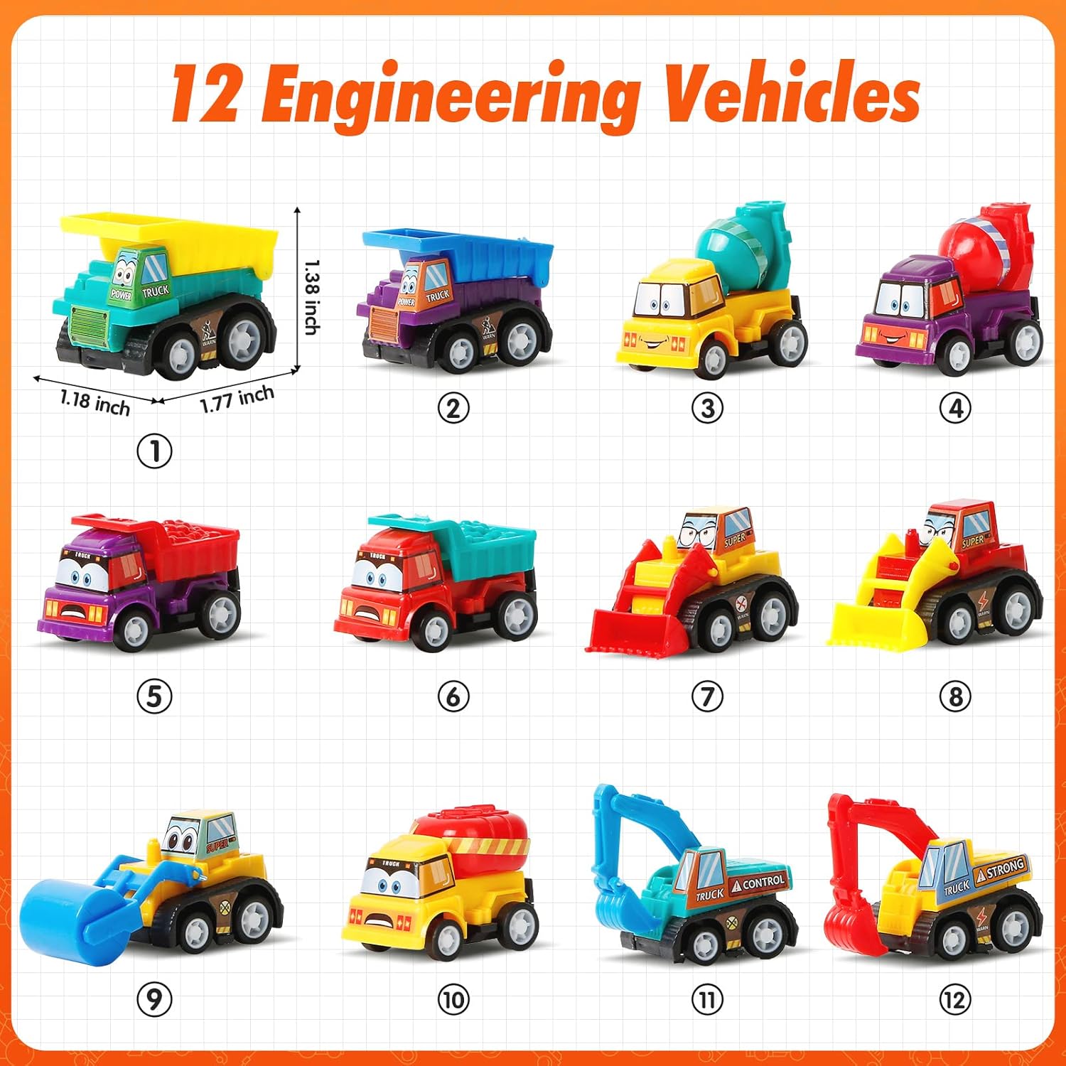 12 Plastic Easter Eggs Filled with Pull-Back Engineering Toys Gift for Easter Egg Hunt, Birthday Party for Kids Over 3 Years Old