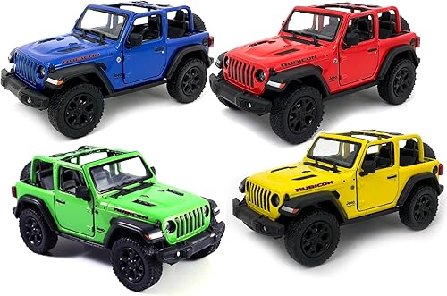 Miniatura 4 de KiNSMART SetOf4 2018 Jeep Wrangler con tapa dura de 5 pulgadas Escala 134 Rojo, Azul, Amarillo, Verde