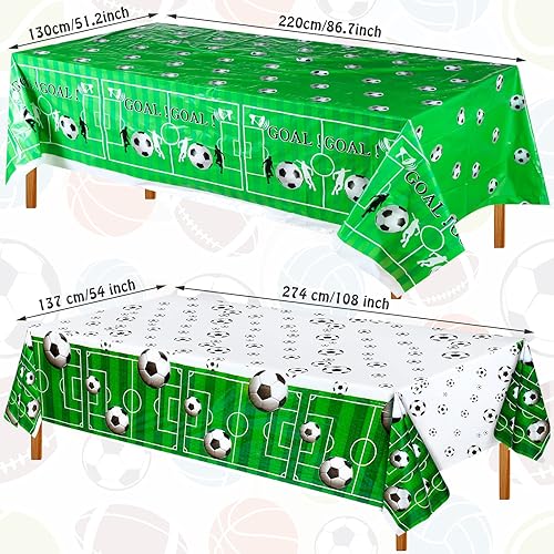 Miniatura 3 de Paquete de 4 manteles para fiestas de cumpleaños con temática de fútbol, manteles de plástico para pelota de fútbol, para decoración de fiestas al