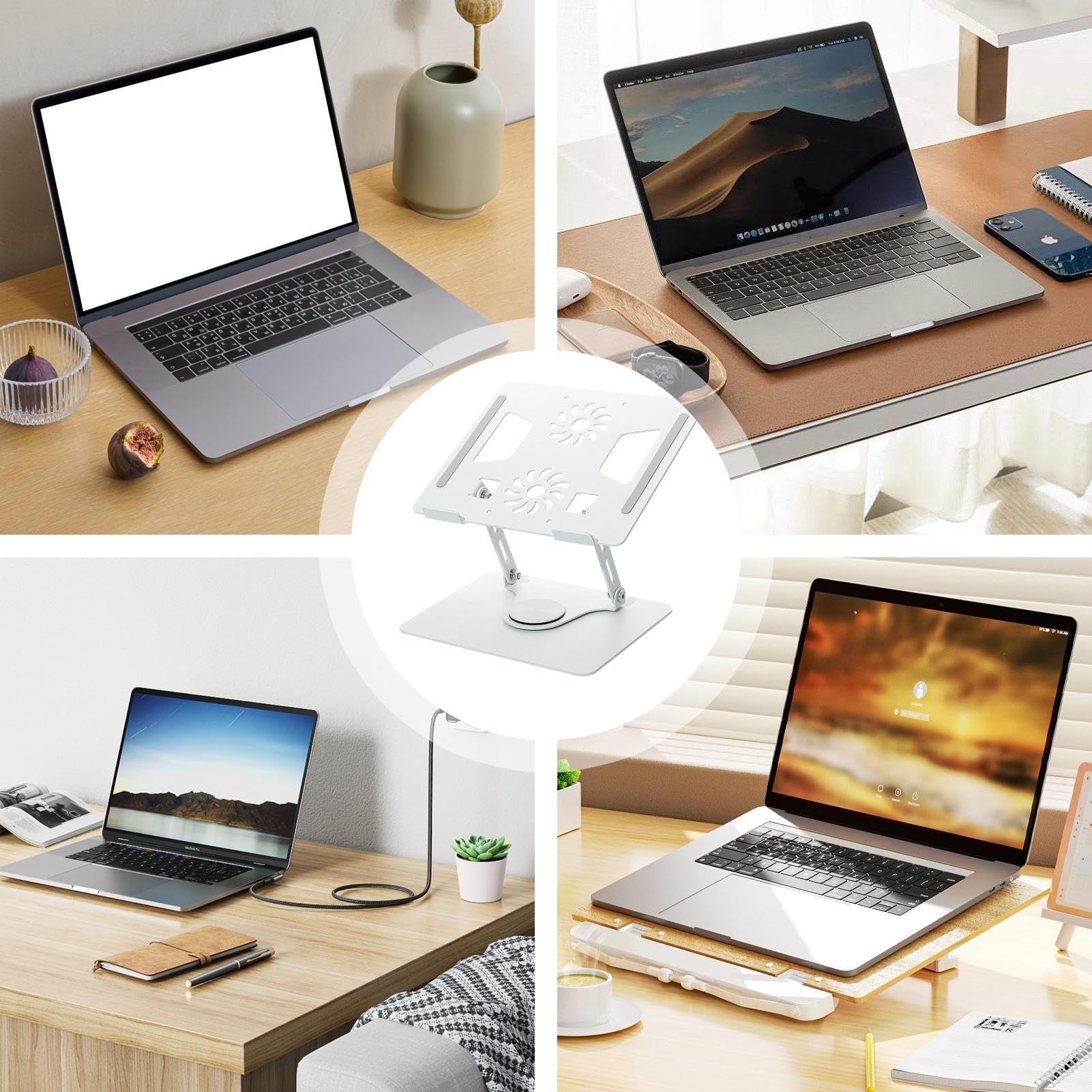Soporte ajustable para laptop, elevador plegable ventilado y almohadilla de refrigeración, soporte ergonómico para portátil y tableta, altura ajustable para uso en escritorio