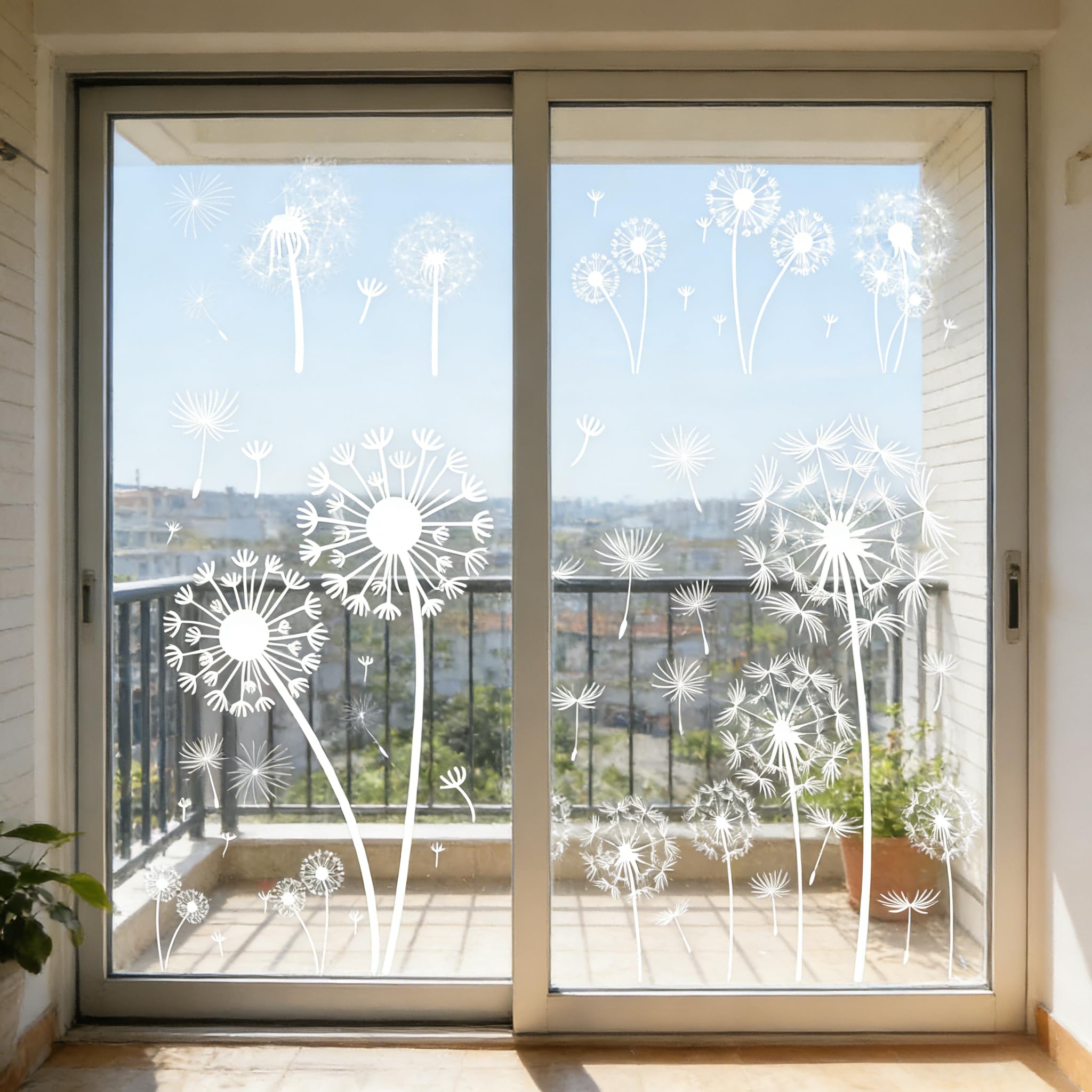 5 Rolls Window Stickers, 82PCS Static Cling Decals - Dandelion Design, Reusable PVC Window Decor for Home & Party (White)
