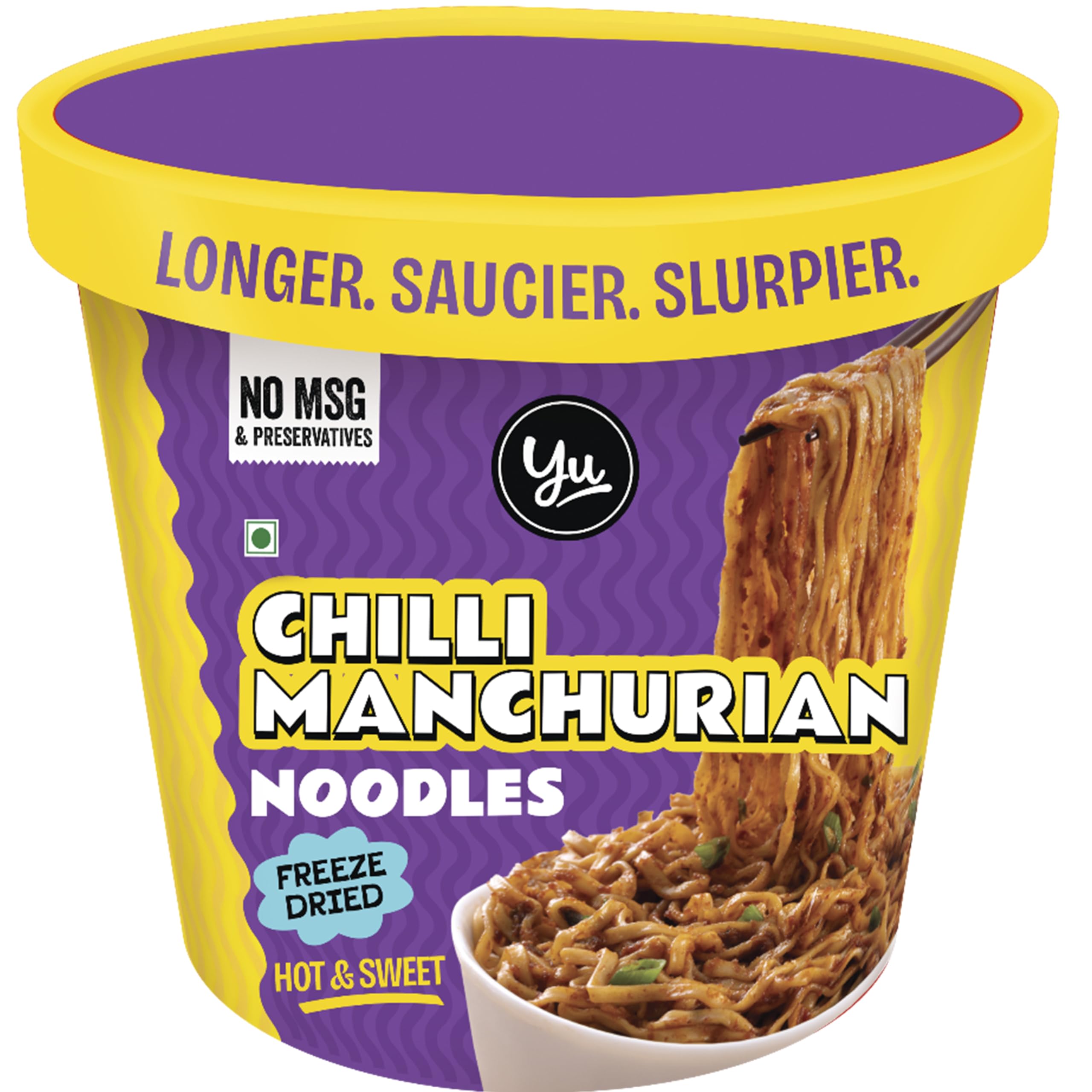 Yu Foodlabs Chilli Manchurian Cup Preservative Free Noodles-Wheat Saucy Noodles-No Preservatives-100% Natural & Veg-Ready To Eat Instant Noodles In 5 Mins-225G,70 Grams