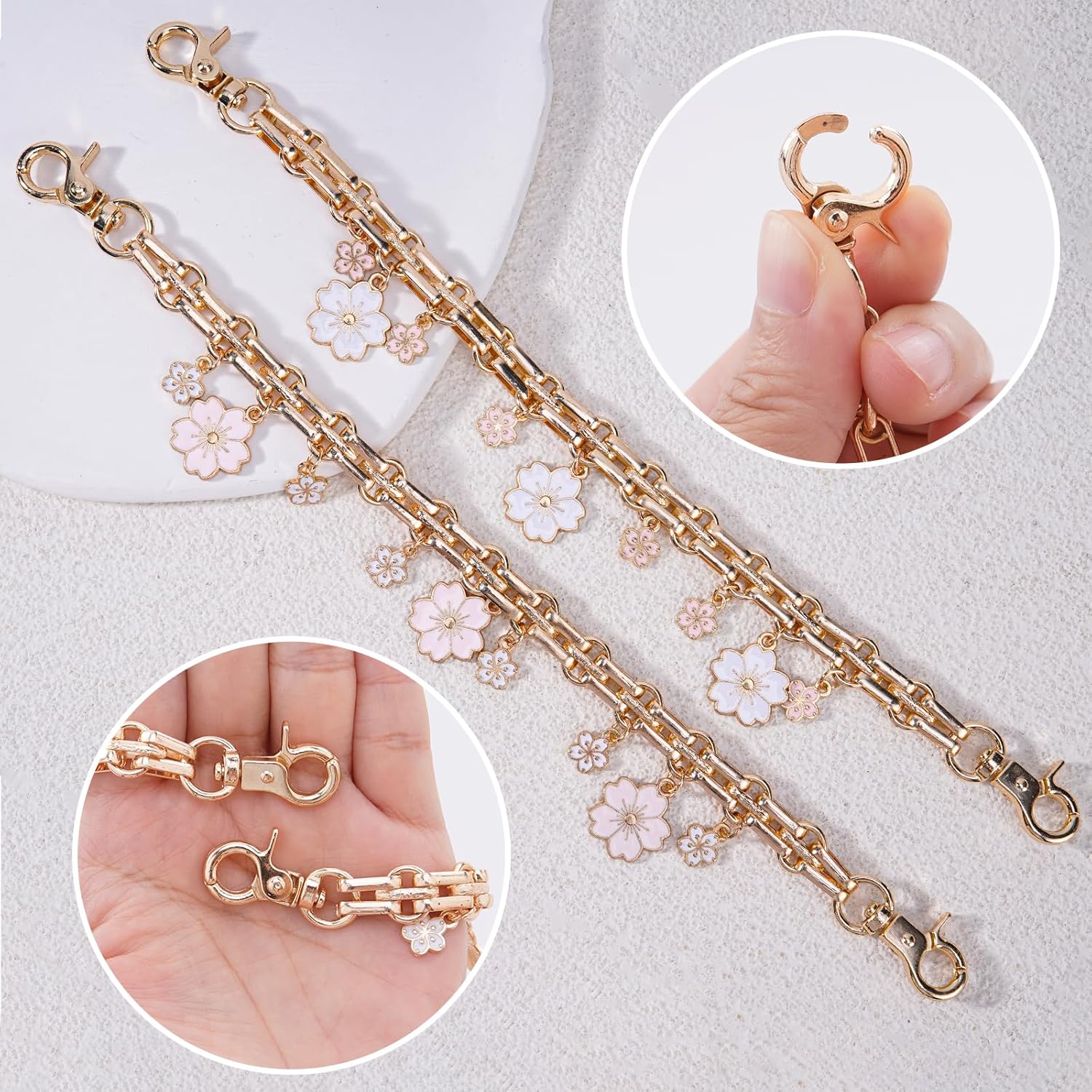 Pearl Chain for Bag Charm - 2Pcs Cherry Bow Handle Straps Metal Replacement Chains for Handbags Purses Shoulder Bags - Image 3