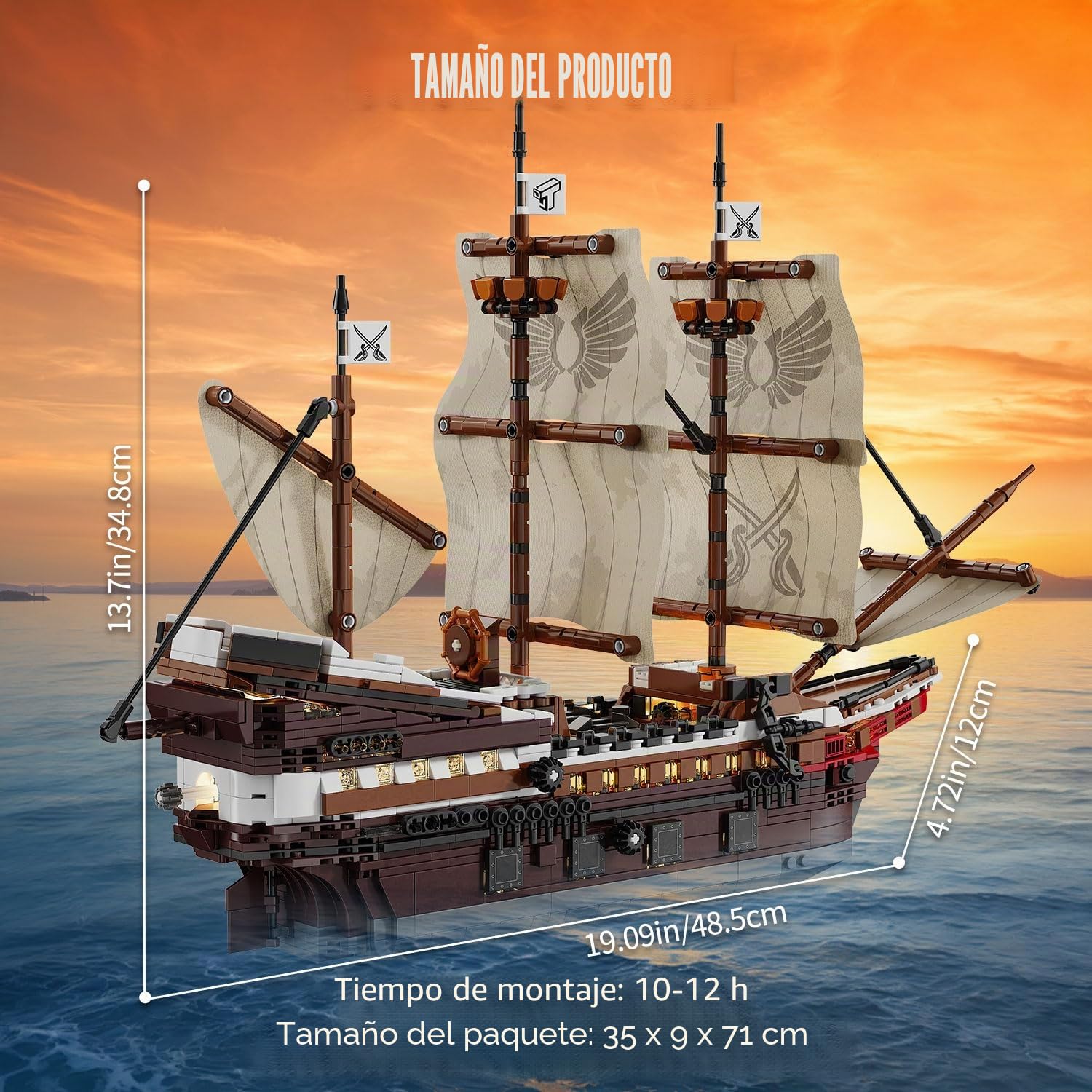 TYCOLE Juego de construcción de barco pirata con luces-Modelo de barco Mayflower de juguete,decoración para el hogar y la oficina,opción ideal para adultos y niños de 8 a 14 años regalo (2076 piezas)