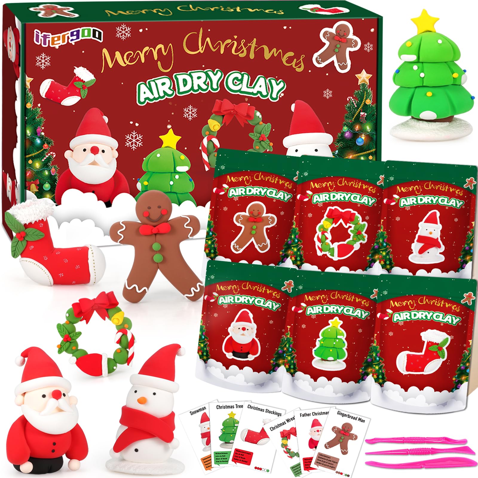 ifergoo Air Dry Clay, 6-Pack Modeling Clay for Kids, Christmas Crafts Toys