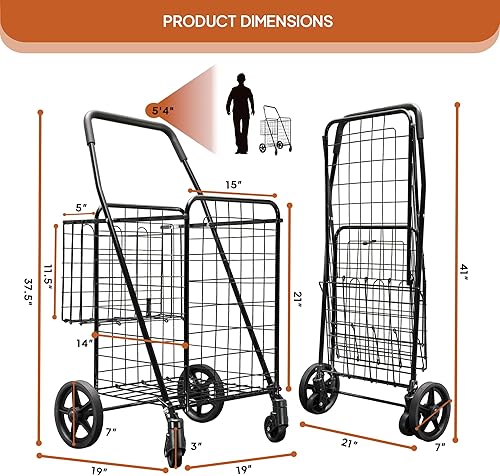 Miniatura 2 de Carro de compras de doble cesta y plegable con ruedas giratorias Wellmax WM99017S color negro