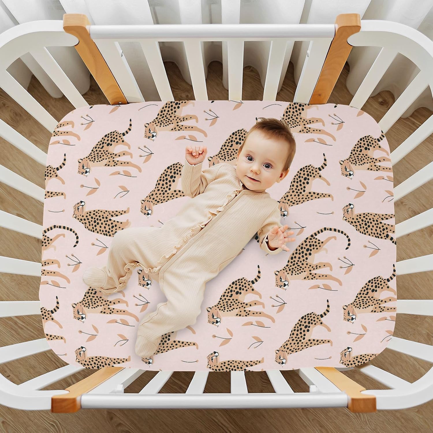 Cheetah Leopard Crib Sheets Stretchy Portable Sheets for Baby Toddler Breathable Soft Crib Mattress Sheet for Girls Boys