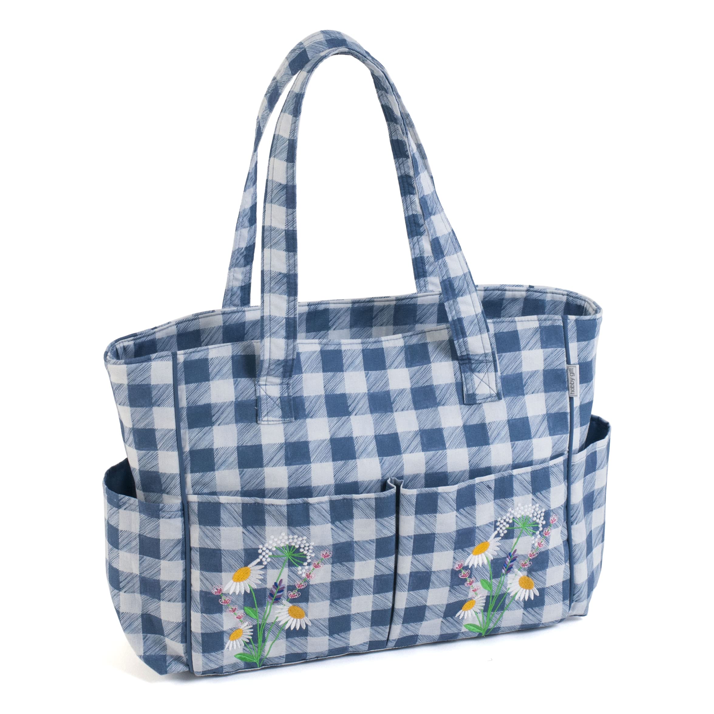 Hobby Gift Wild Floral Plaid Craft Bag, Embroidered,