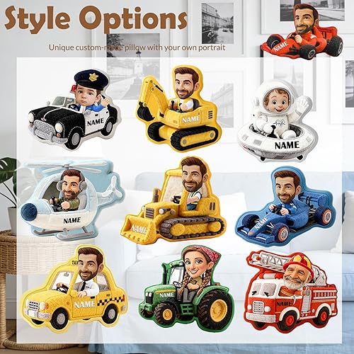 Miniatura 3 de Almohadas personalizadas con imagen, cara y nombre de dibujos animados personalizados en forma de coche, regalos divertidos personalizables para