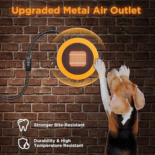 Vista 6 de TURBRO Calentador de Casa para Perros Vecindario 400W, Montaje en Pared, Cable Antimordida de 3.05m, Control Impermeable, Protección contra