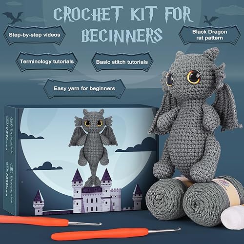 Miniatura 6 de Acehochen Kit de ganchillo para principiantes, kit de animales de ganchillo Amigurumi con tutoriales en video paso a paso, paquete de inicio de