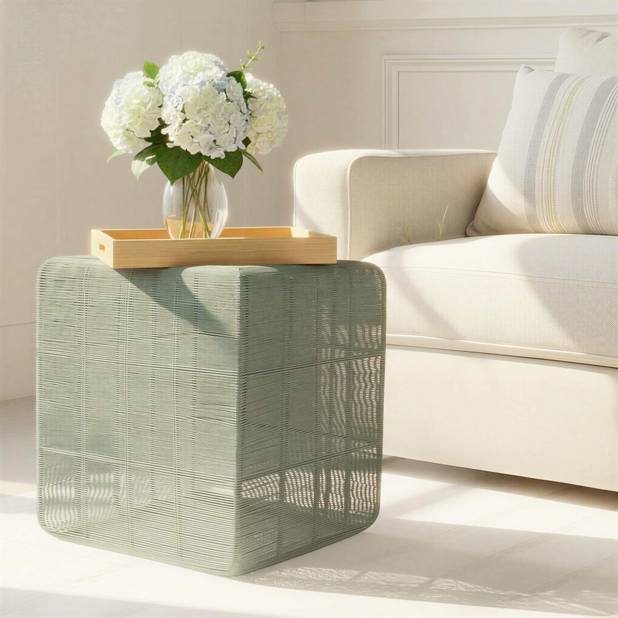 Creative Co-Op Metal Wire Square Accent Table, Green Finish