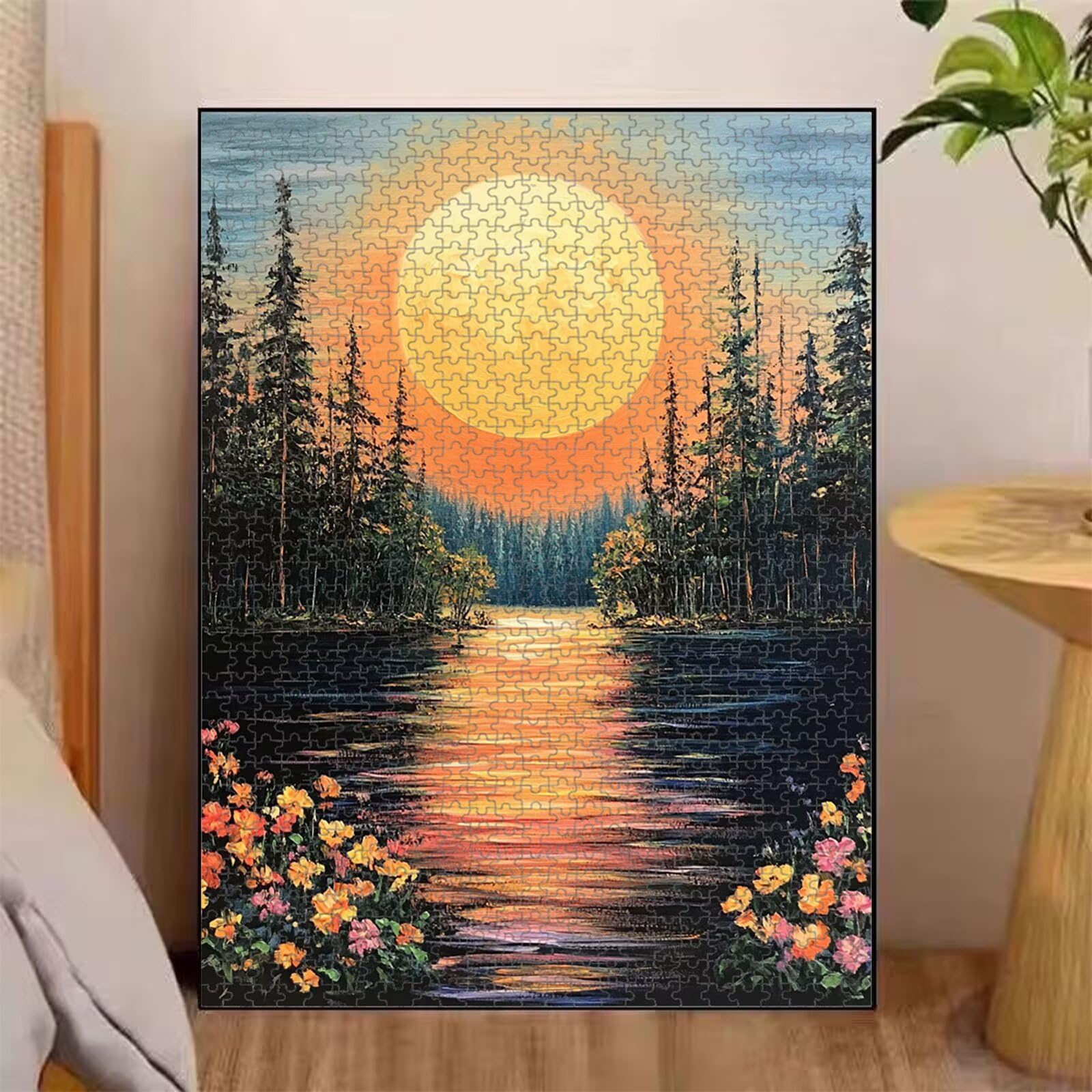 5000 elementów, puzzle dla dorosłych, las i zachód słońca, puzzle 1T#1854