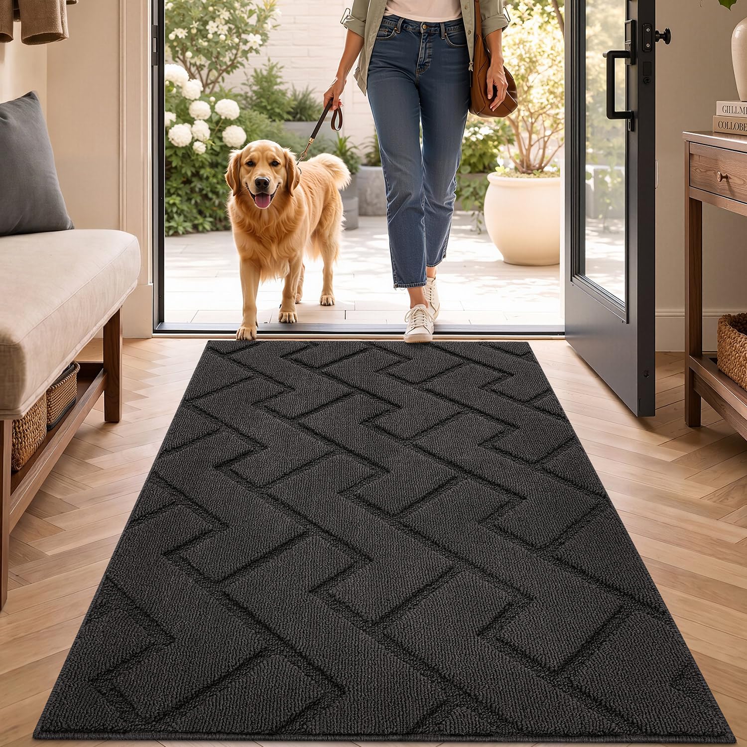 Biscpro Tappetino per porta zerbino da interno ed esterno, 80 x 120 cm, tappetino antiscivolo e assorbente, lavabile, tappeto per interni, esterni, camera da letto, cucina, ingresso, corridoio