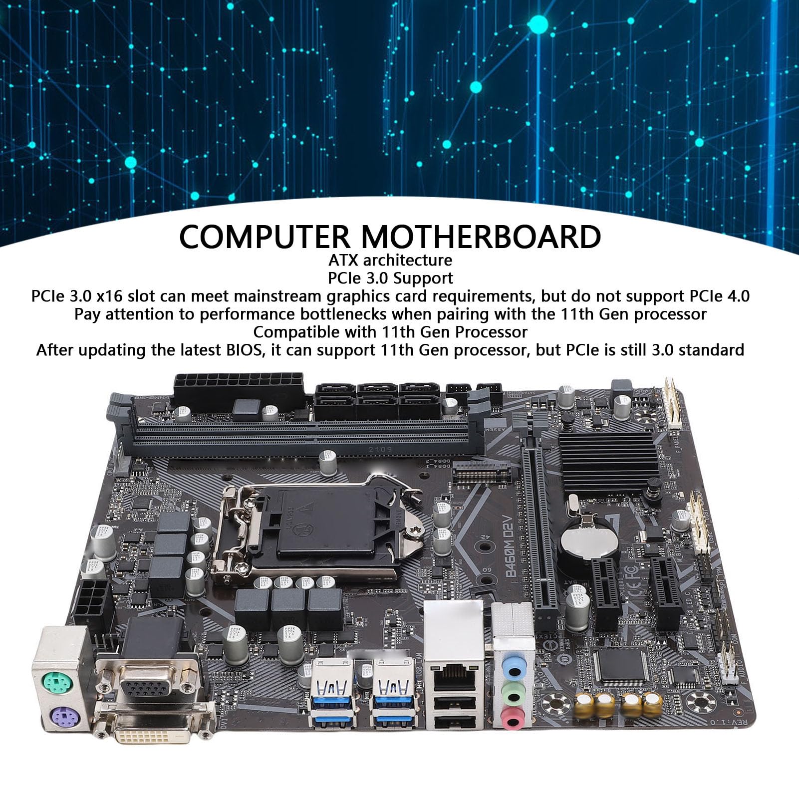 Vikye B460M Micro ATX Gaming Motherboard, LGA 1200 Socket Dual Channel DDR4 M.2 NVMe Desktop PC Mainboard, con USB 3.2 Gigabit LAN, per CPU di decima generazione