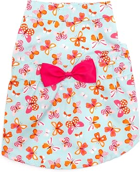 THE WORTHY DOG Designer Butterfly Dog Dress Stylish Polyester Pet Dress with Bow Detail, Adjustable Touch Fasteners & Machine Washable - Blue, XX-Large