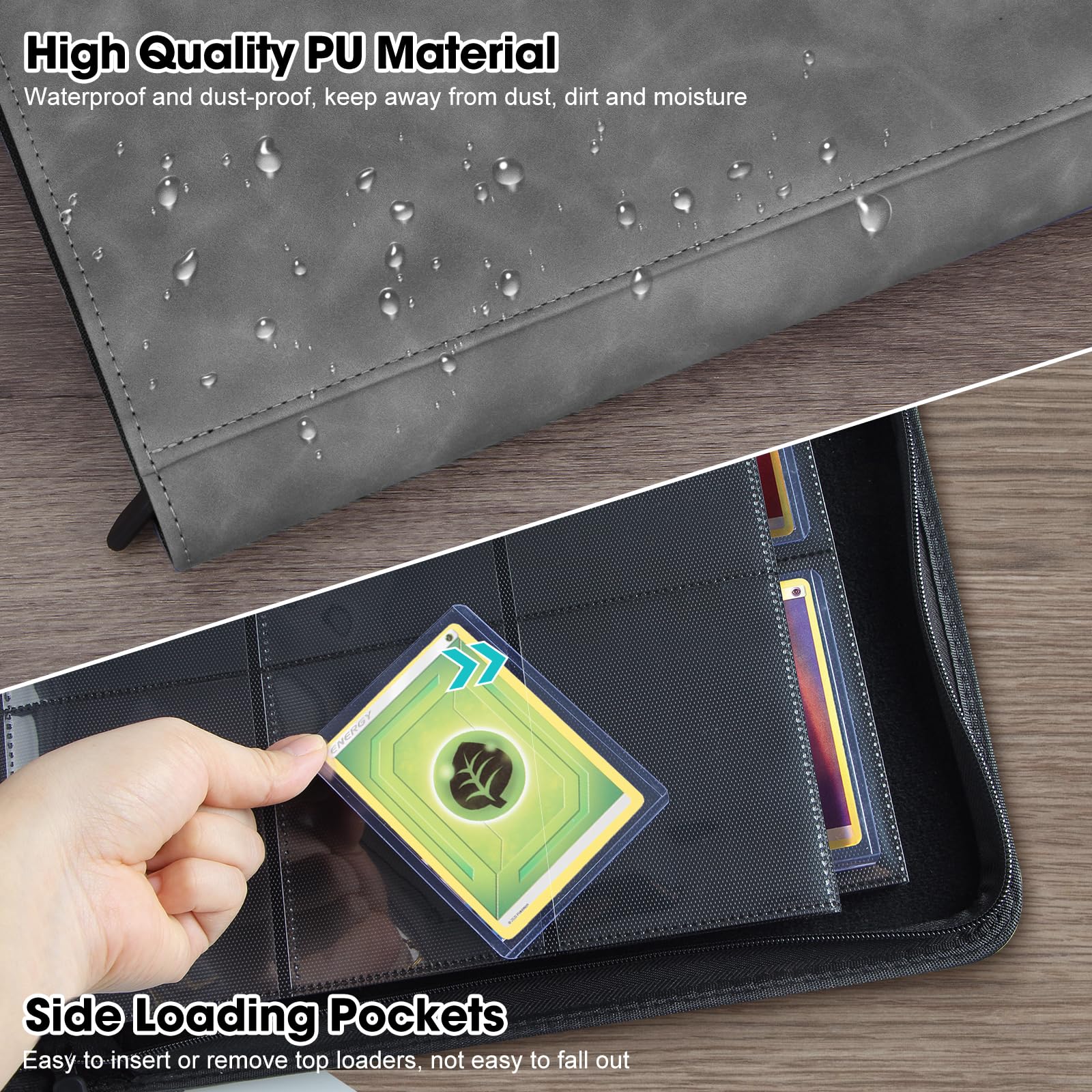 Top Loader Álbum Cartas, Album de Cartas, Capacidad para 252 Top Loaders 9 Bolsillos, Carpeta Cargadores Superiores Card Binder para Tarjeta YGO, Gris (No para cartas SIN un Top Loader)