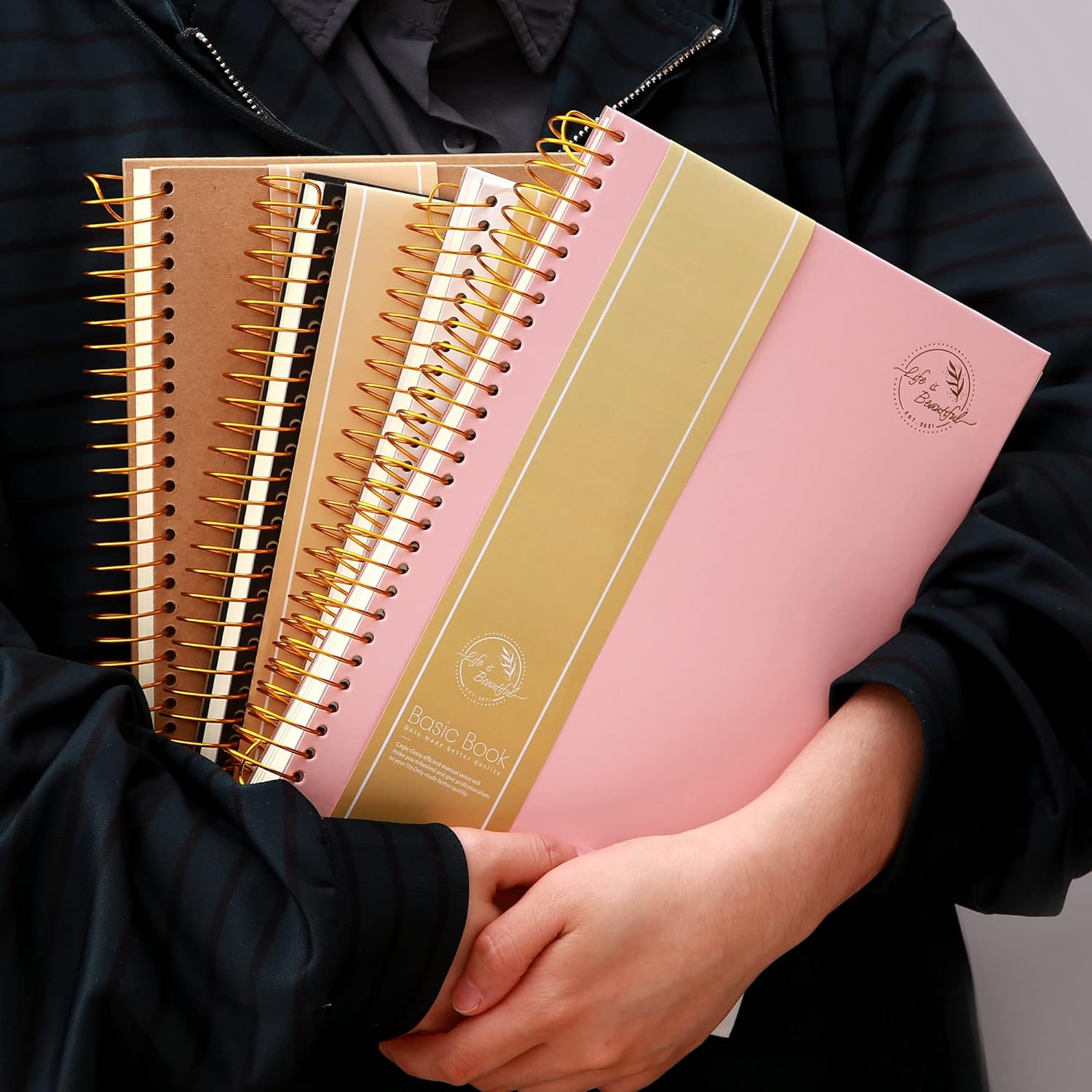 Hardcover Spiral Notebook 150 Sheets 3 Subject Large College Ruled Notebook for Office Meeting Notebook College Essentials Composition Notebook Wire Bound Journal School Supplies, Pink : Office Products