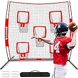BAGAIL Football Throwing Net - 5 or 9 Target Pockets, Easy Setup, Heavy-Duty - Portable QB Accuracy Trainer, Fun Target Practice Net for Football with Carry Bag Red 7'x 7' - 5 Pockets