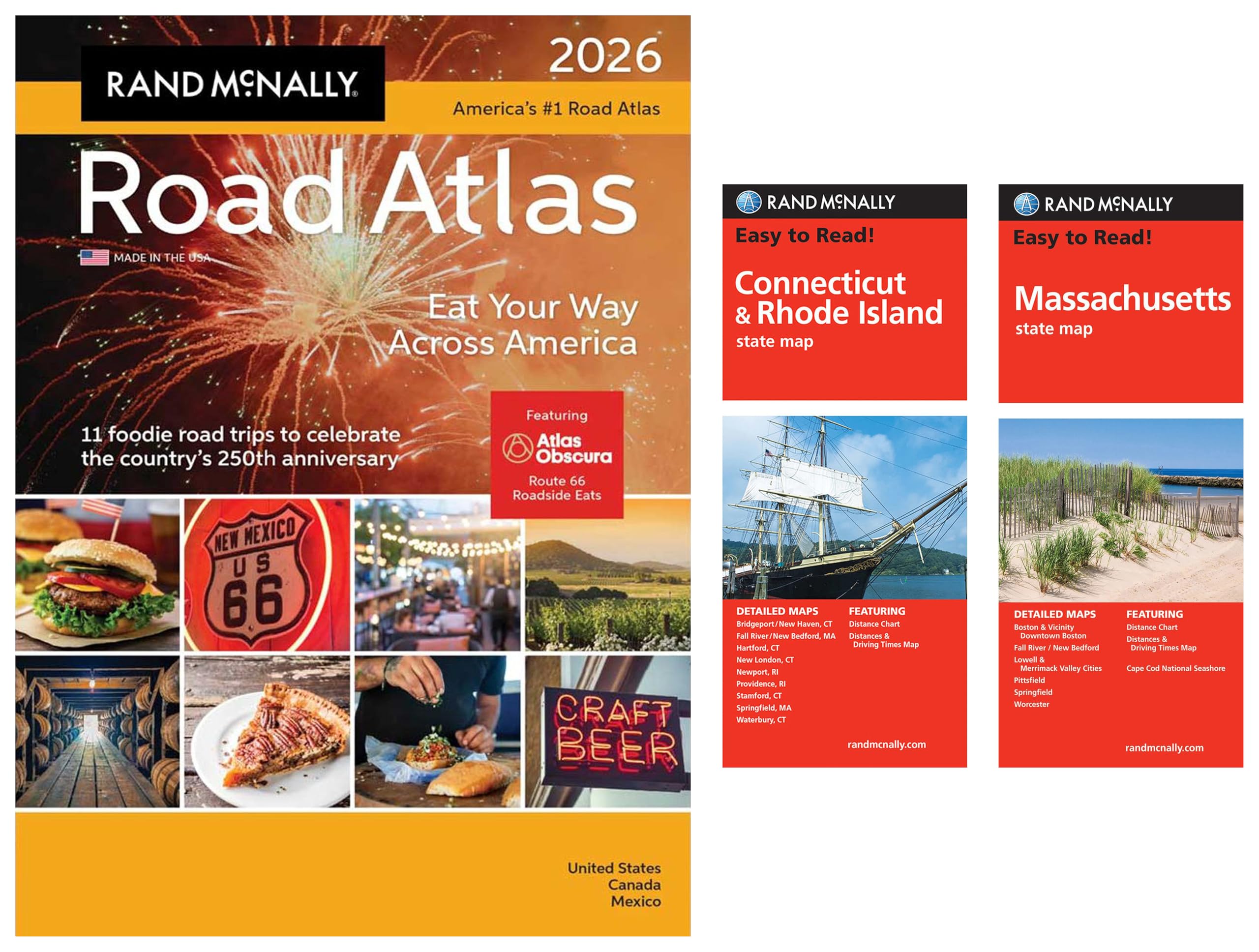 2026 Road Atlas with Easy to Read Connecticut/Rhode Island & Massachusetts State Maps