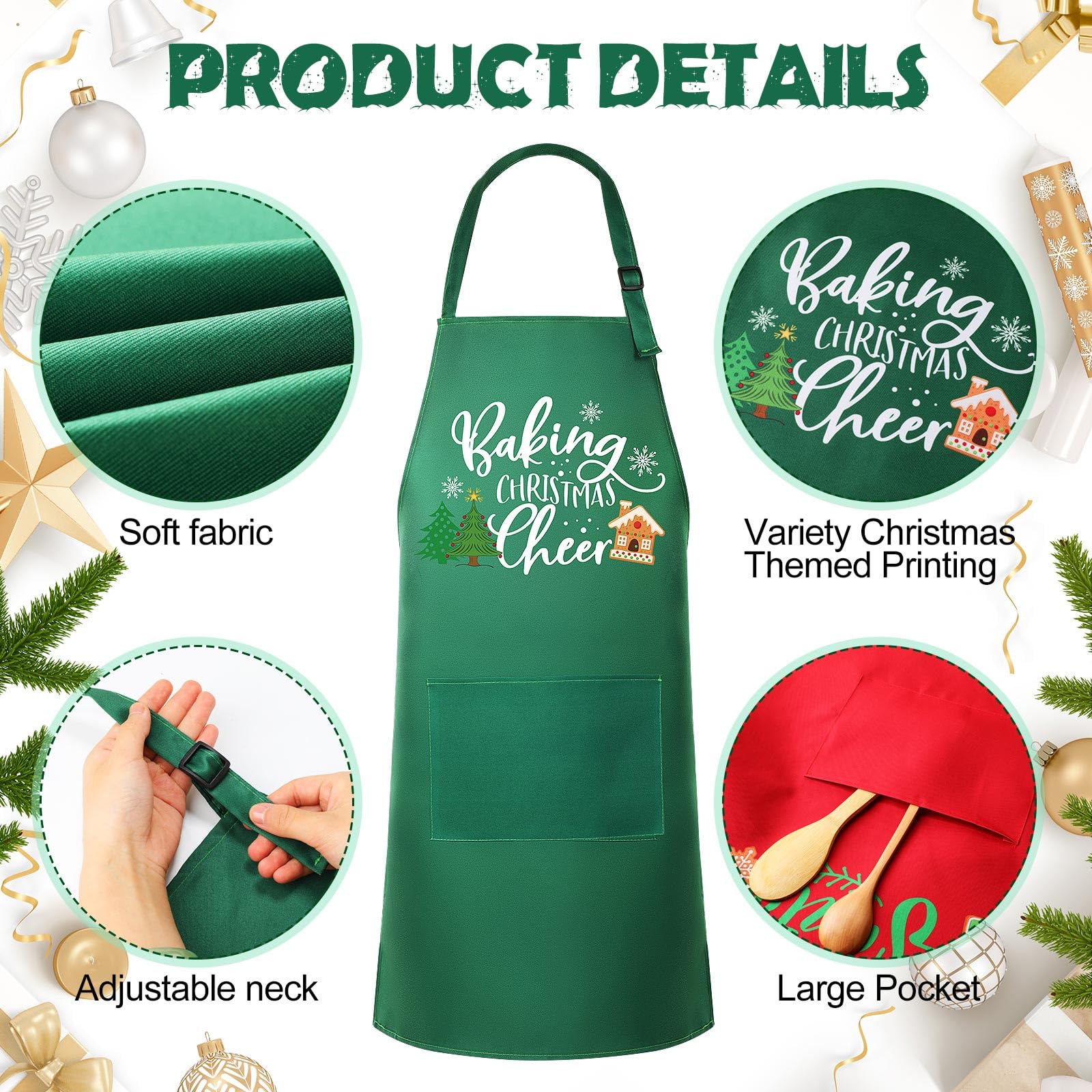 8 delantales de Navidad a juego con bolsillo, delantal de cocina de Navidad, delantales de cocina, delantales divertidos para galletas, regalo para familia, esposa, marido, pareja, Verde,