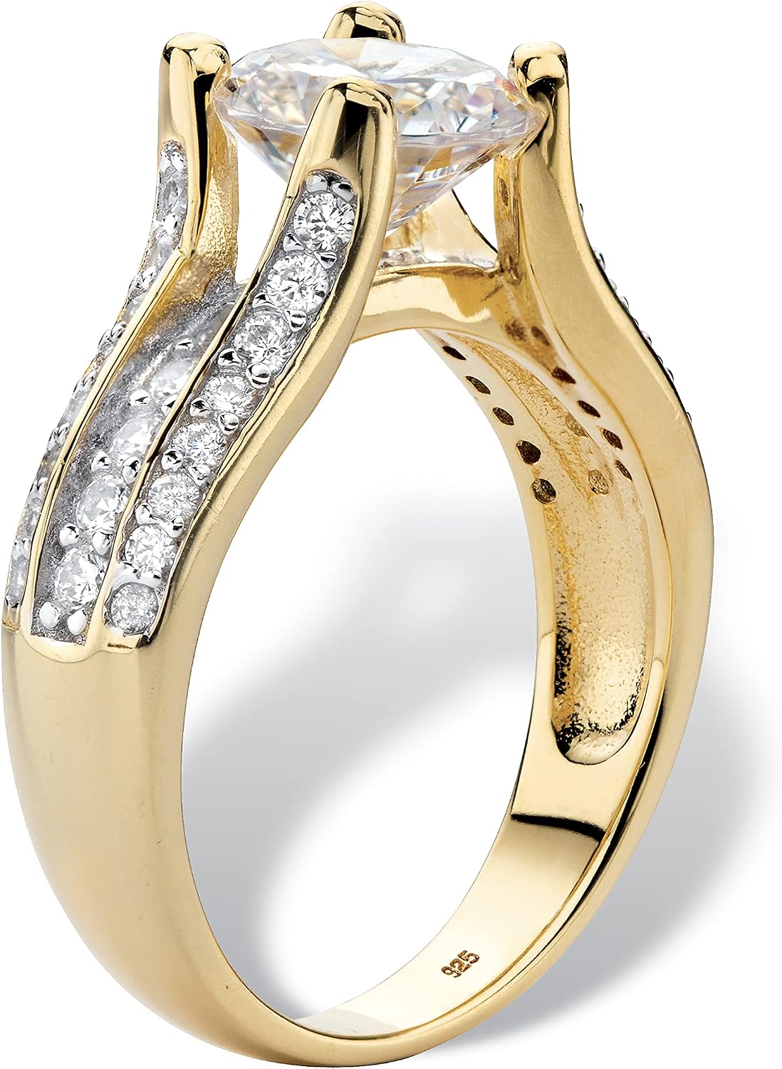 PalmBeach Yellow Gold-plated Sterling Silver Round Cubic Zirconia Triple Row Engagement Ring Sizes 6-10