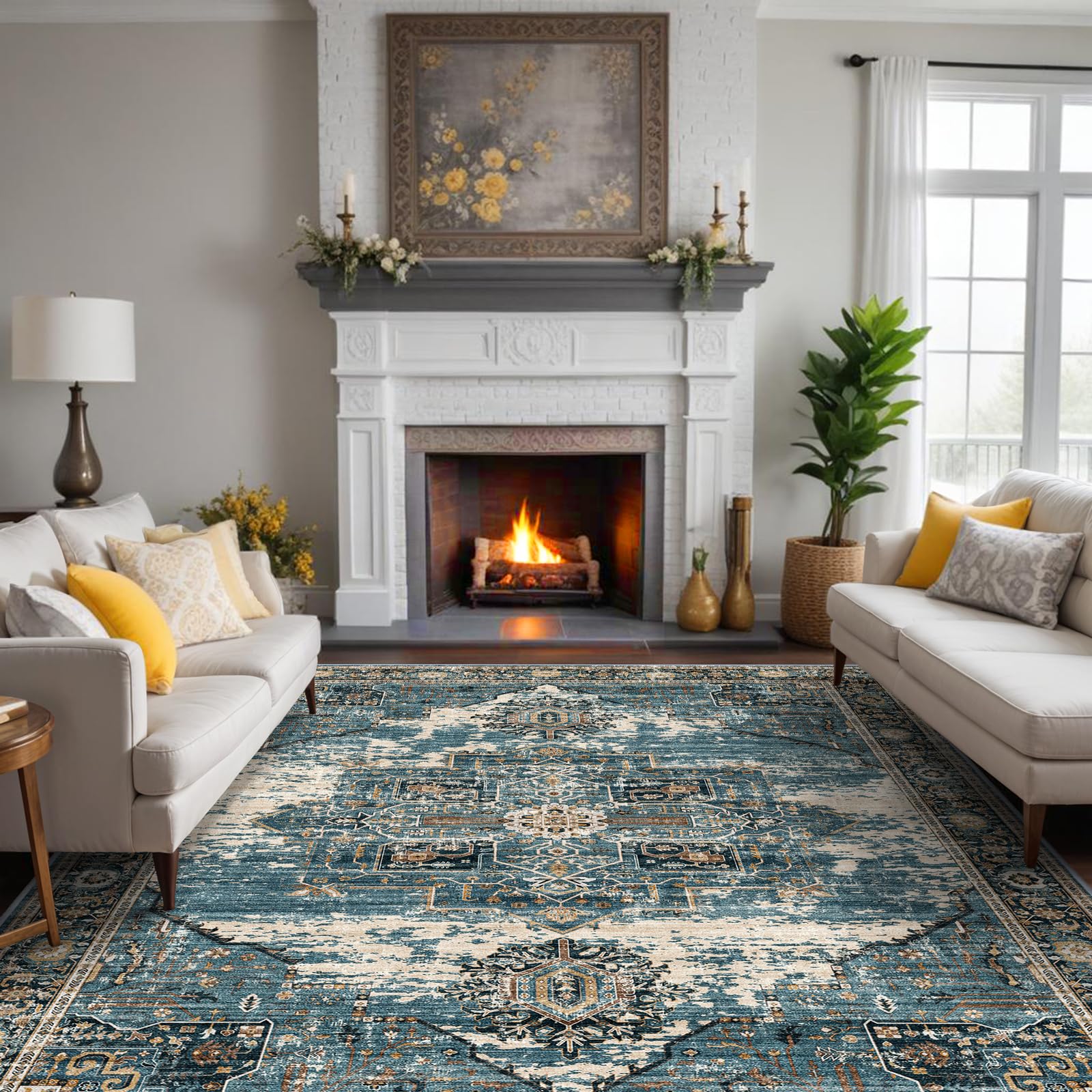 RUUGME 10x12 Area Rug Washable - Vintage Lightweight Rugs for Bedroom Soft Area Rugs for Living Room Stain Resistant Carpet with Non Slip Backing