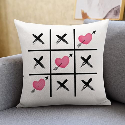 Farmhouse Linen Cushion Cover Case for Living Room Bedroom Decor XOXO Decorative Pillow Case with Zipper 20x20 Funny Valentine Pillowcase
