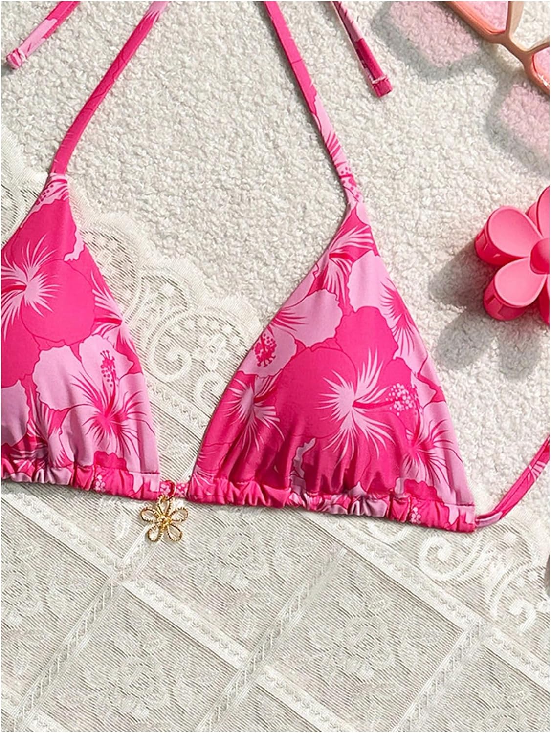Milumia Floral Halter String Triangle Bikini Top for Women Bathing Suit Swim Top - Image 3