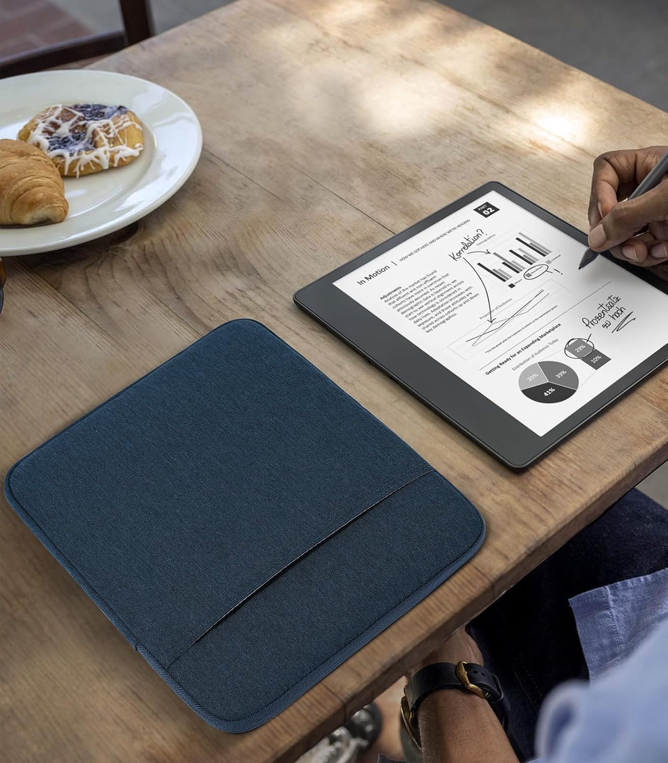 Moko Kindle Sleeve Compatible with Kindle Scribe 10.2 inch (2024 and 2022 Release), Protective Pouch Bag Case Cover with Dual Pockets and Pen Holder, Scratch-Resistant Soft Fluffy Lining, Indigo