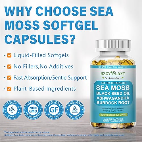 Miniatura 4 de Musgo marino irlandés de alta absorción avanzado con aceite de semilla negra, raíz de bardana de cúrcuma, cúrcuma, superalimento de musgo marino