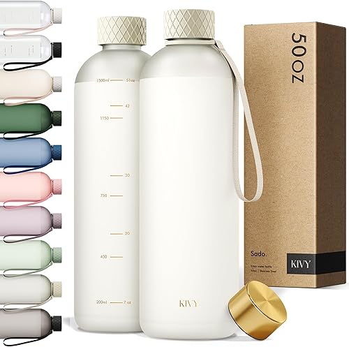 Miniatura 10 de KIVY Botella de agua grande de 50 onzas [ligera e inastillable] Se adapta a mochila y portavasos para viajes, deportes, escuela, botella de agua