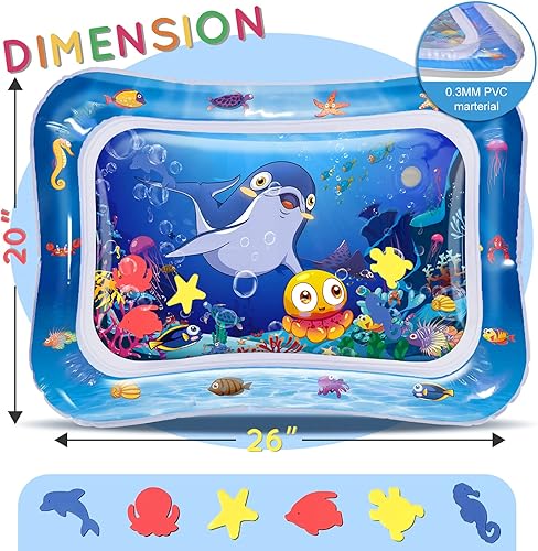 Miniatura 3 de Infinno Tapete de agua para bebés y bebés, juguetes para bebés de 3, 6, 9 meses, desarrollo sensorial, estilo delfín rosa y pulpo amarillo