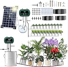 Arrosage Automatique Solaire pour Jardin, Arrosage Goutte à Goutte Exterieur Arrosage Plante Vacances avec 20M Tuyau Arrosage, Mode 300, Programmateur Arrosage Automatique pour Balcon Jardin Plantes