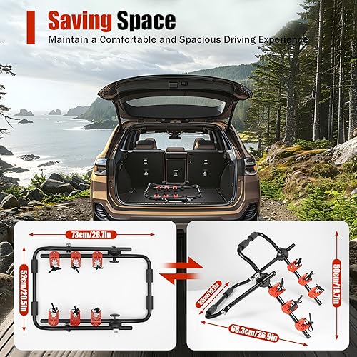 Miniatura 3 de Soporte portátil para 3 bicicletas, 3 portabicicletas, sedán, hatchback, SUV, minivan, capacidad de carga de 44.1 libras, para portador, sedán,