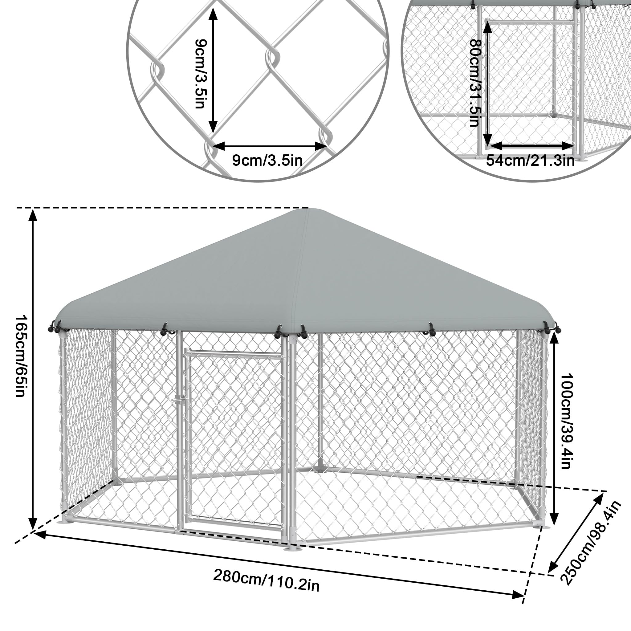 FIVMEN Cuccia per cani da esterni 280x250x165 cm acciaio zincato con porta bloccabile