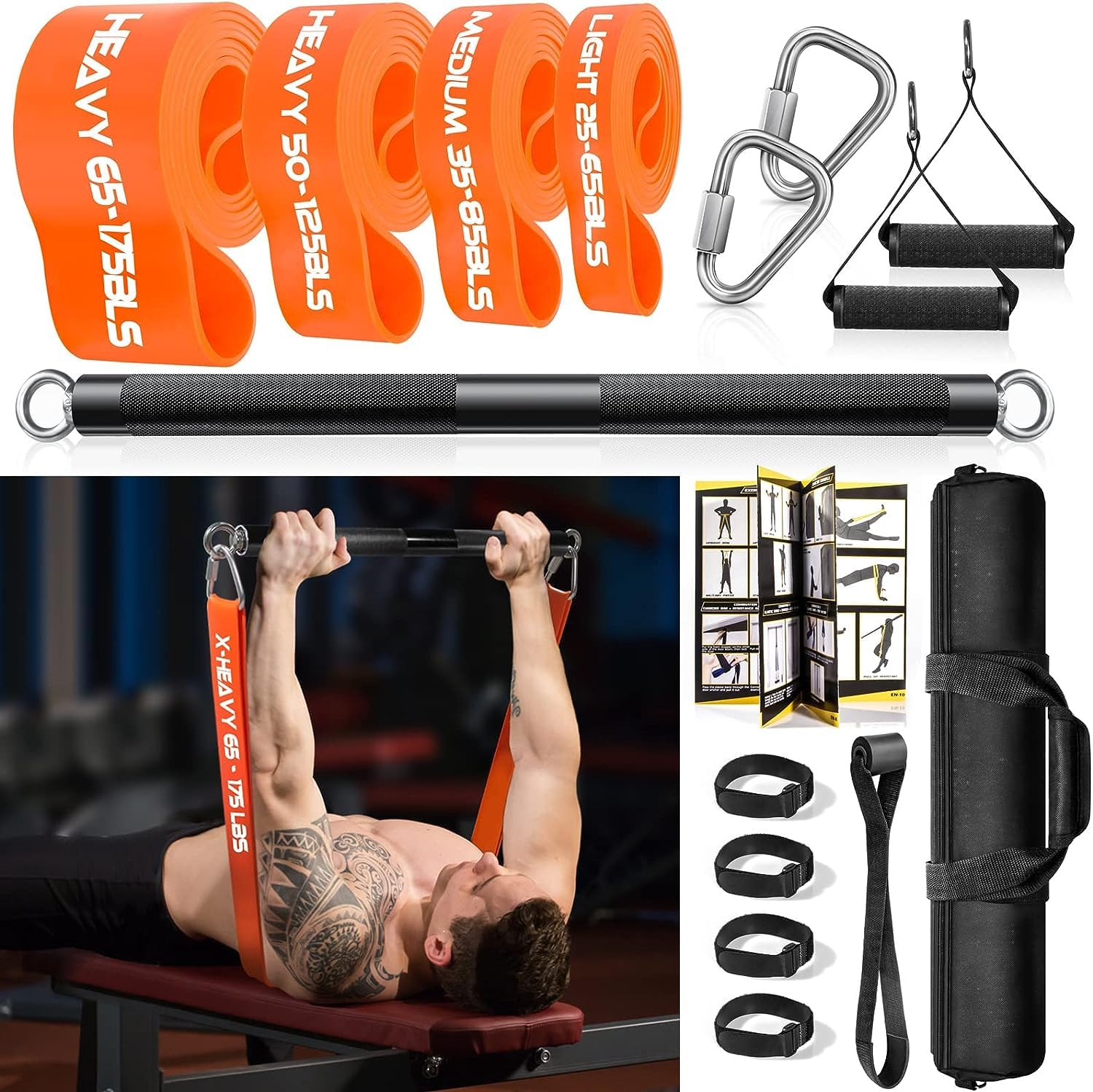 Fitness Bands, Resistance Bands, Strength Training with Bar, Resistance Bands Set