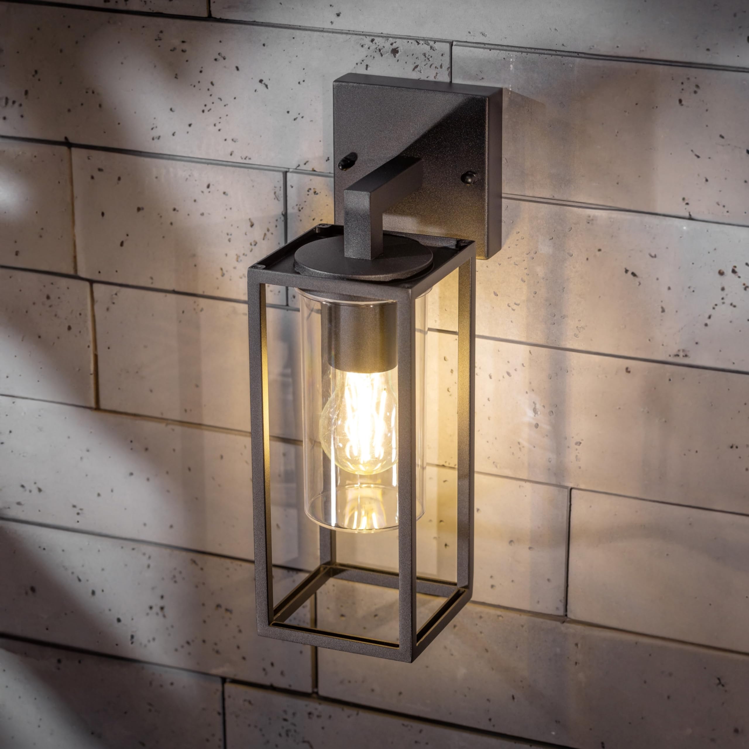 CGC Lighting Lampada da Parete per Esterno Colore Nero, Lanterna da Giardino, Tradizionale, Lampadina E27 (Nero verso il basso)