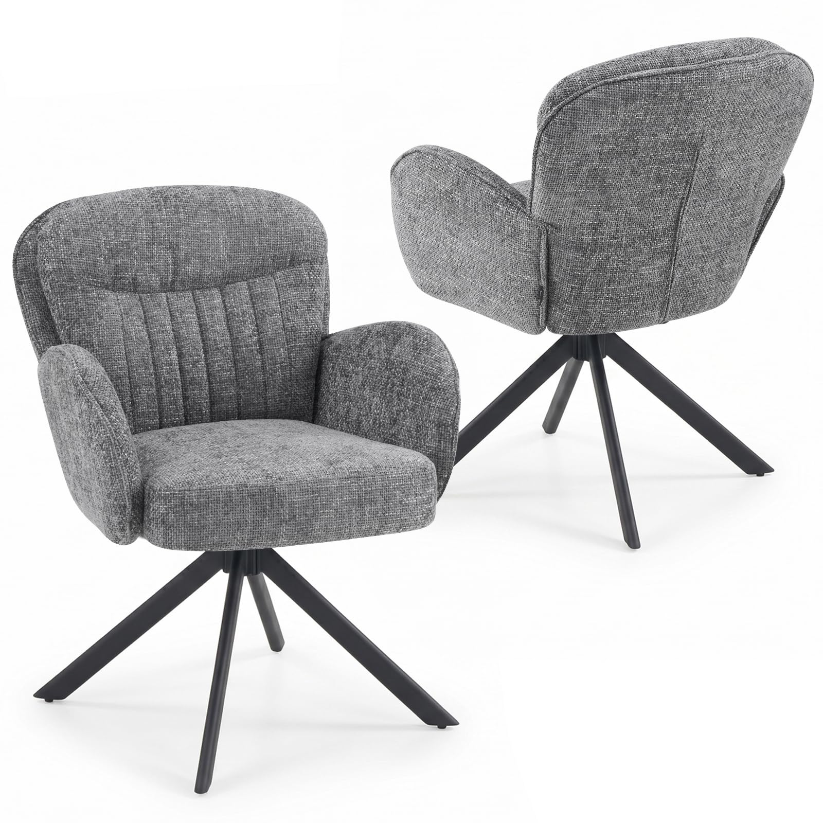 FurniSoar Esszimmerstuhl mit Armlehne 360° drehbar, Beiger Chenille-Stuhl mit doppelter Polsterung & ergonomischer Rückenlehne, Polsterstuhl für Küche, Wohnzimmer, Arbeitszimmer, bis 160 kg belastbar