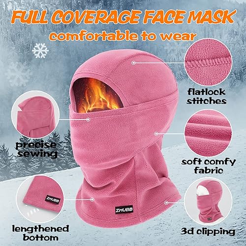 Miniatura 4 de Pasamontañas de forro polar para niños, máscara de esquí, calentador de cuello para niños y niñas, cubierta facial resistente al viento para clima