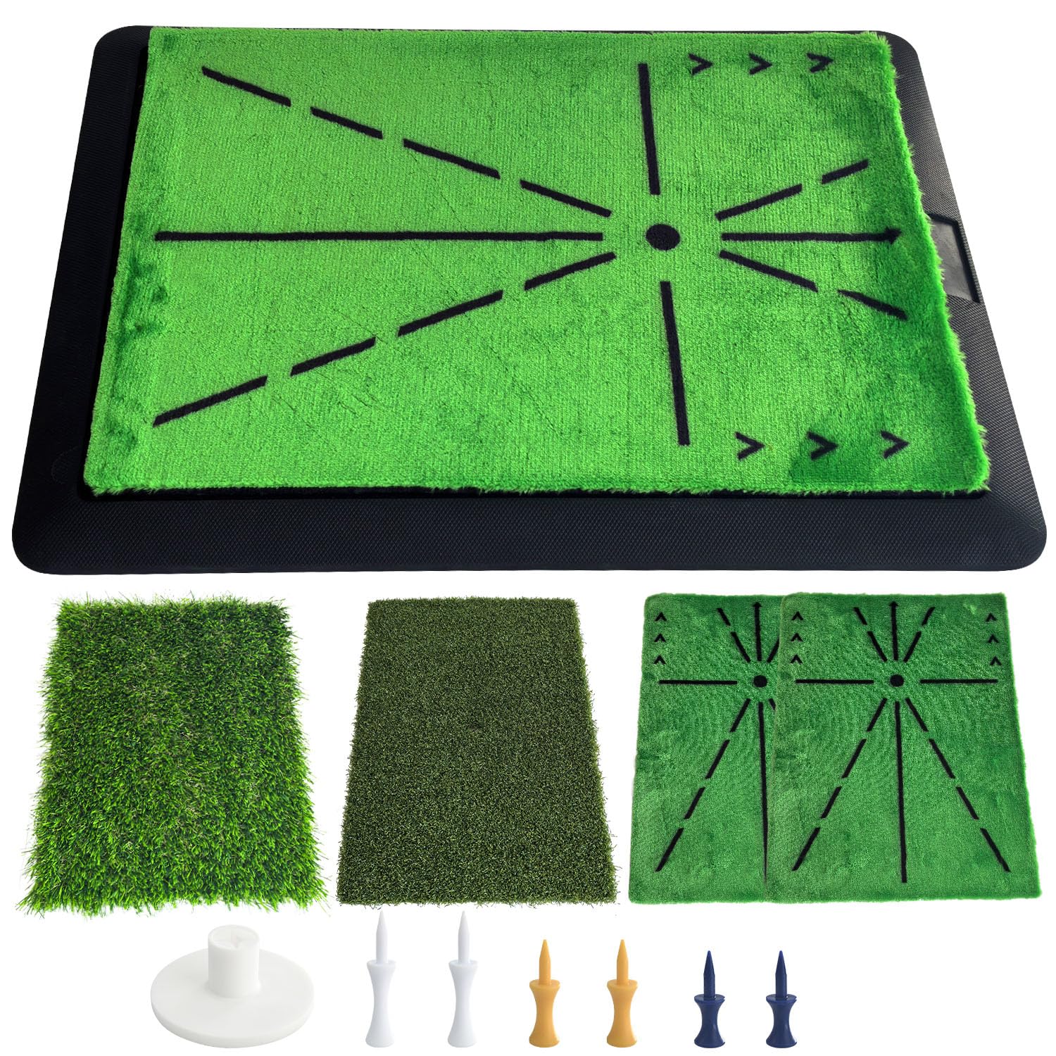 Socpuro Golf Hitting Mats for Practice & Training, 4PCS Replaceable Golf Swing Trainer Mat with No-Slip Rubber Base for Home Indoor Outdoor