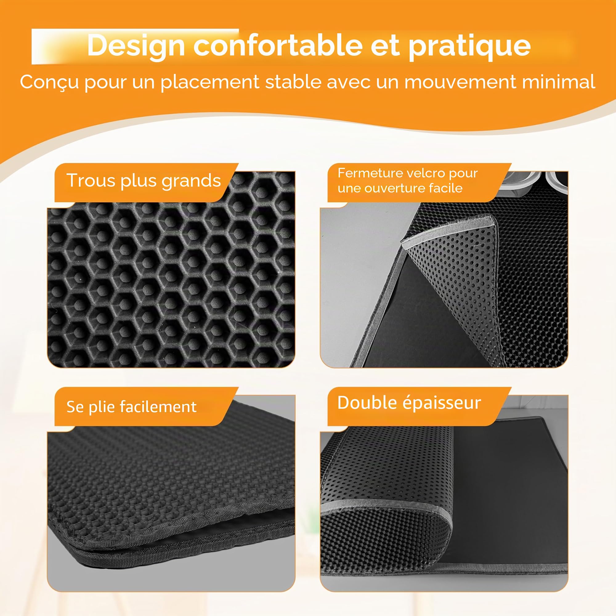 Tapis à litière noir 90x76 – tapis antidérapant pour bac à litière – imperméable & facile à nettoyer