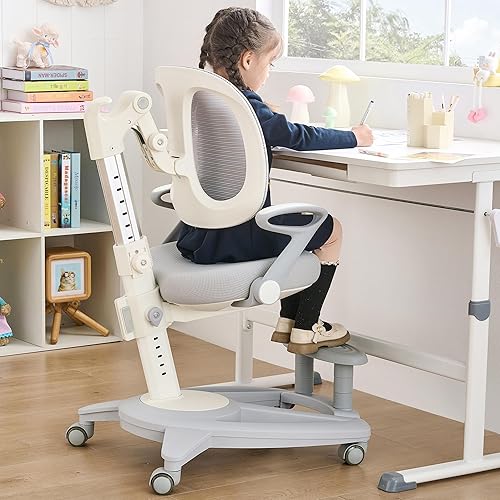 Miniatura 3 de Silla de escritorio ergonómica para niños con reposapiés y asiento ajustable en altura, multifuncional para estudio, trabajo y comedor, cojín cómodo