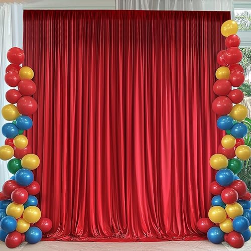 Cortinas de fondo rojo sin arrugas de 10 x 10 pies para fiestas, 2 paneles de poliéster de 5 x 10 pies, cortinas de telón de fondo para fotos,
