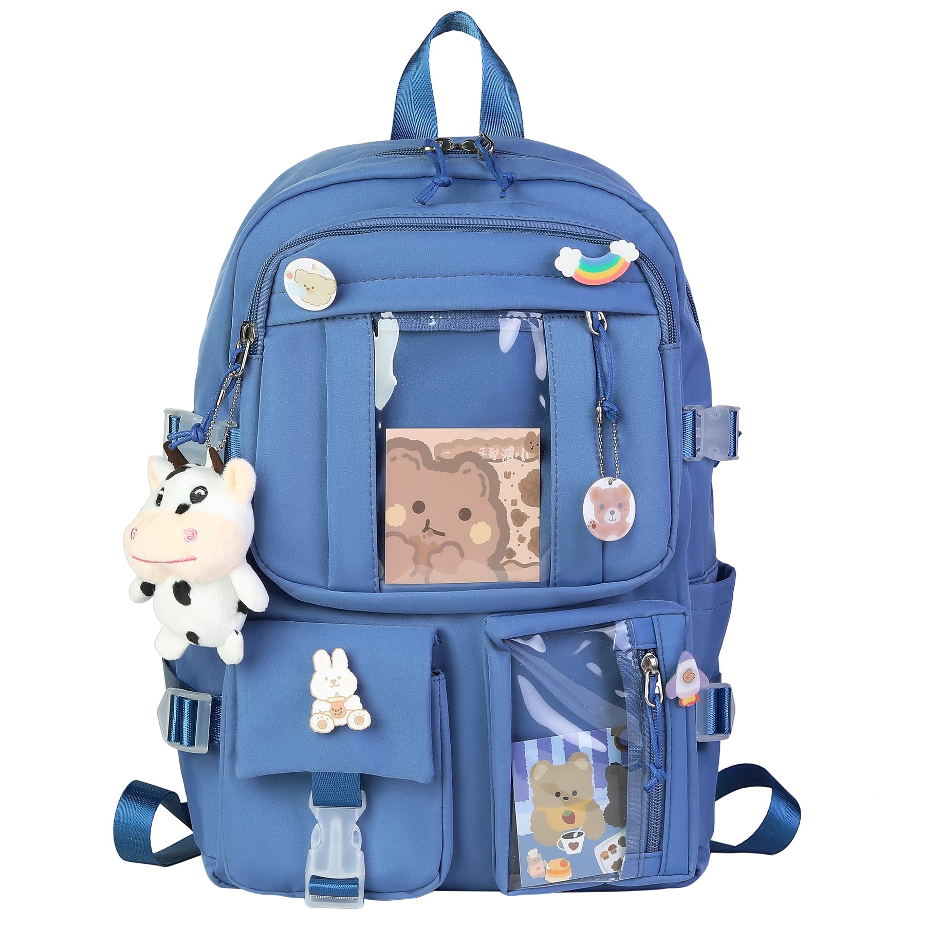 HORHEAR Mochila Kawaii con Lindos Pines Accesorios Alfileres Colgante de Animal de Peluche Kawaii y Tarjetas de Dibujos Animados, Kawaii BackPack, Mochila Escolar