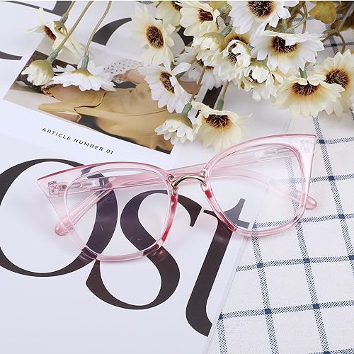 Miniatura 2 de WANWAN Anteojos de lectura de ojo de gato para mujer, marco de moda, para lectores de calidad de gran tamaño (rosa transparente, 2.0 x)