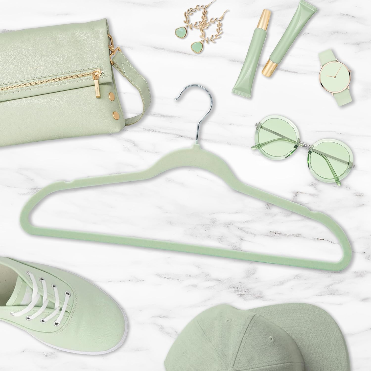 75-Pack Slim-Profile Non-Slip Velvet Hangers, Mint