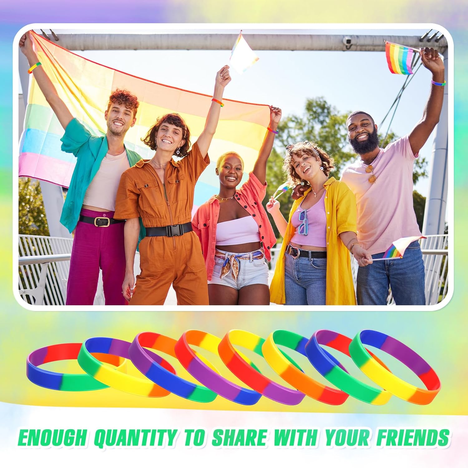 Bucherry 240 Pcs Pride Wristbands Bulk, Silicone Rainbow Bracelet, Lgbt Wristbands Pride Bracelet Gifts for Gay Lesbian Party Favors