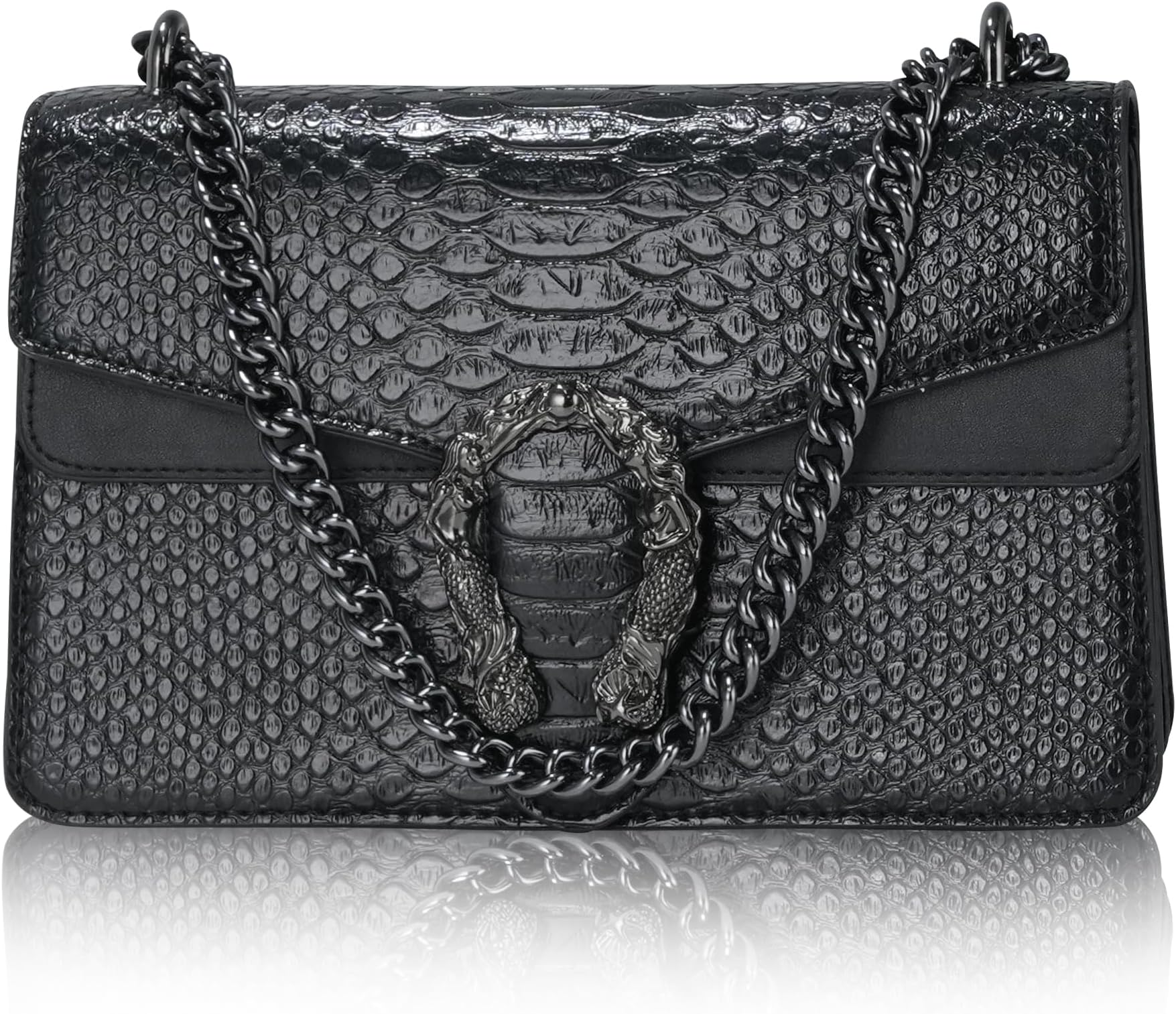 Crossbody Bag and Satchel Purse for Women - Fashion Snake Print Chain Purse Luxury PU Leather HandBag