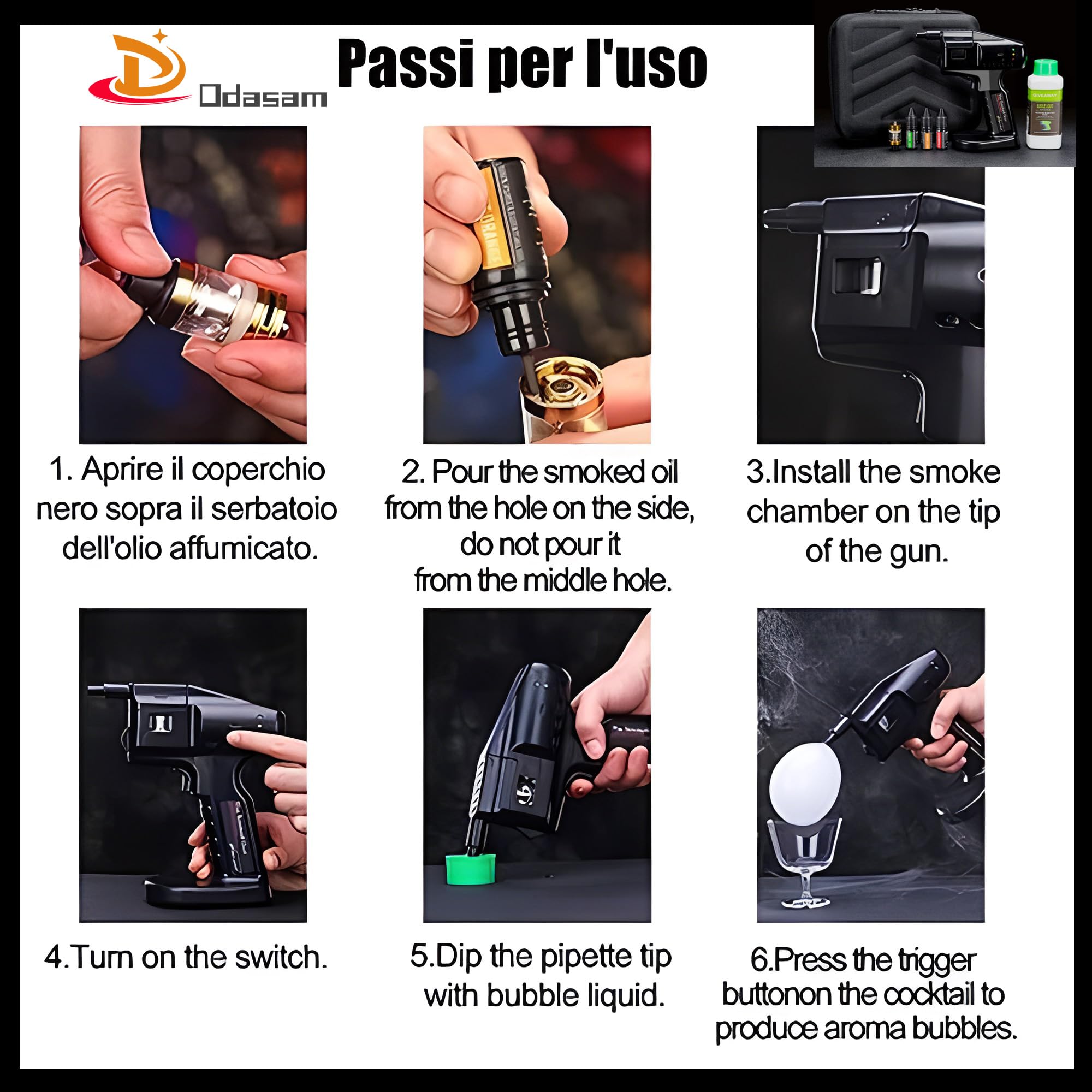 Accessori-oli essenziali fragola 5pz,Pistola Infusore di Fumo Alimentata Via USB, Kit Pistola Bolle per Affumicatore di Cocktail, Generatore di Fumo Freddo Elettrico Portatile